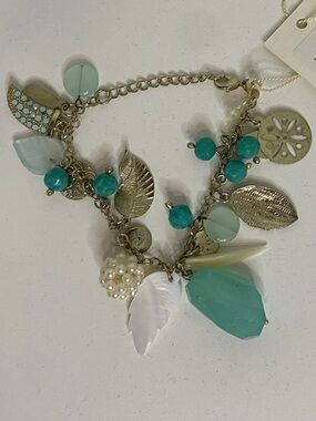 Turquoise Charm & Leaf Cluster Bracelet - Women Jewelry